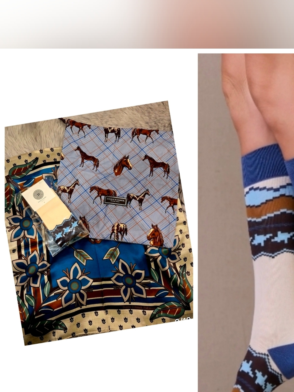 Double-D Ranch Drawstring Garment Pouch, Silk Scarf & Sock Bundle !!!